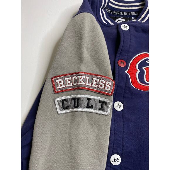 Young & Reckless Cult 1986 Blue Gray Varsity Bomber Jacket Mens Small Y&R - Picture 6 of 9